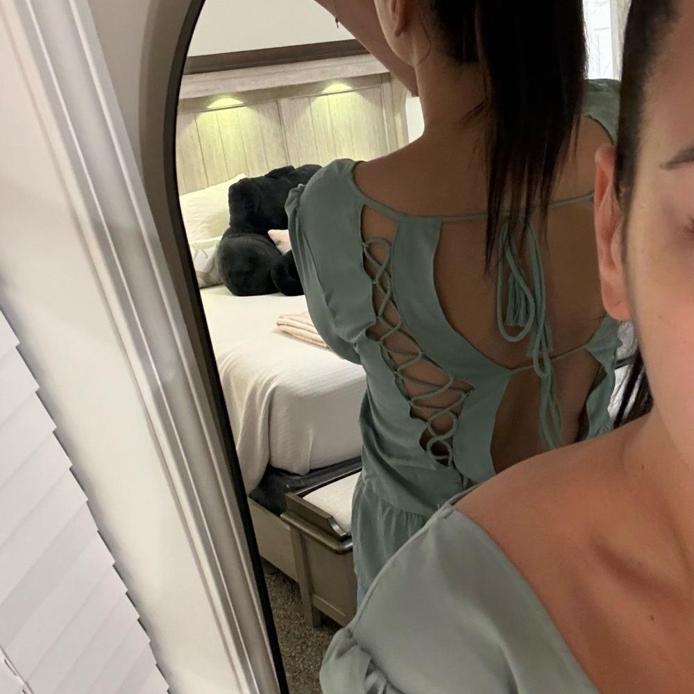 Sage Green Lace-Up Open-Back Shirt